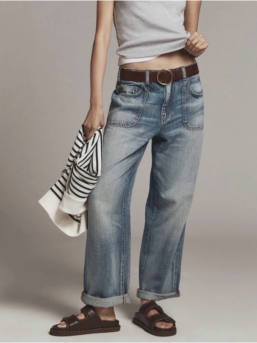 PILCRO Jenna Mid-Rise Relaxed Jeans Women S 30x29 Blue Baggy Wide Casual Indie